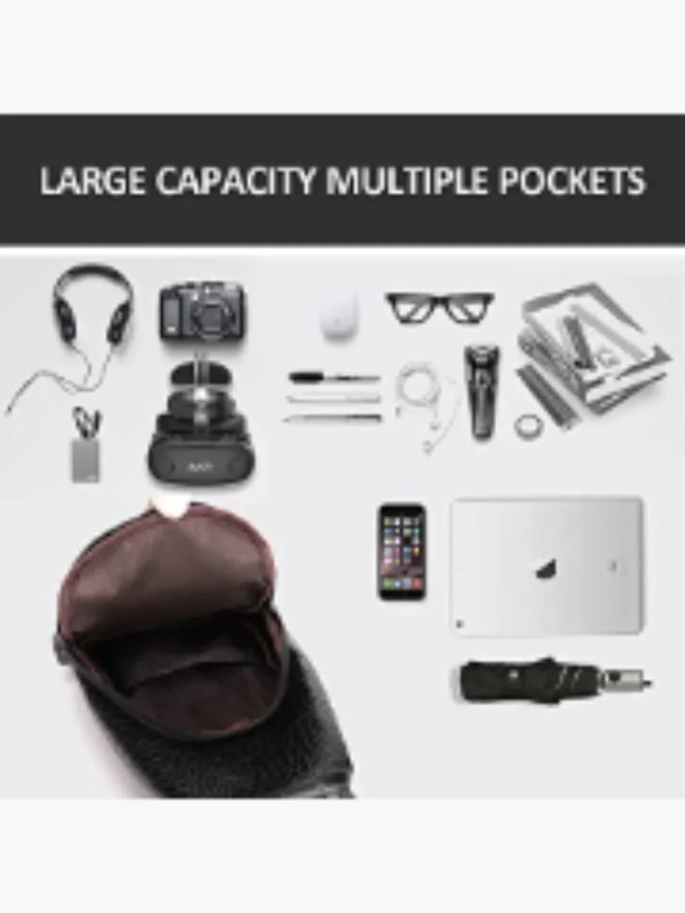 PU Leather Sling Backpack with USB Charging Crossbody Bag for Men